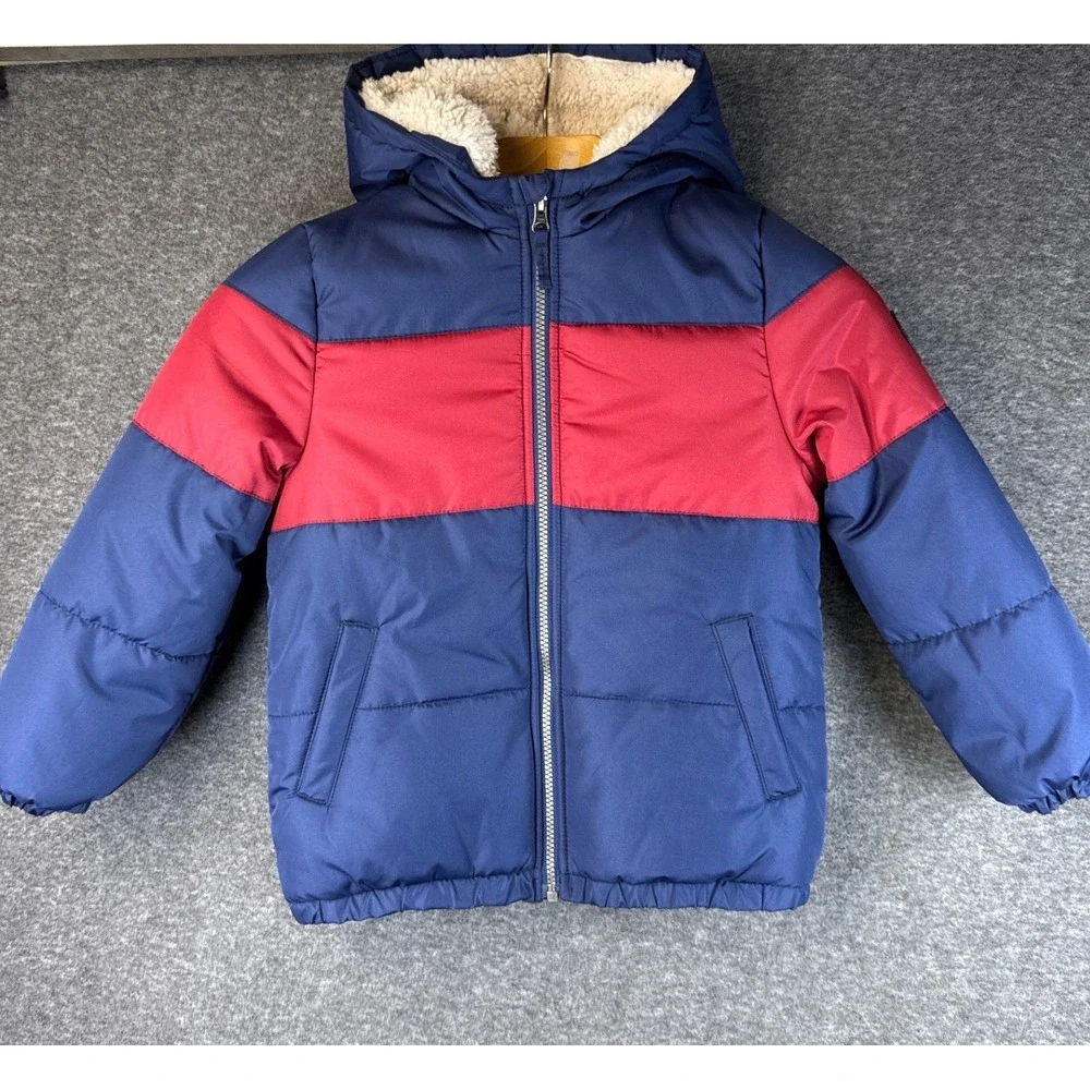 OshKosh B'gosh‎ Kids L7 Puffer Jacket Hooded Blue Red Winter Warm Sherpa Lined